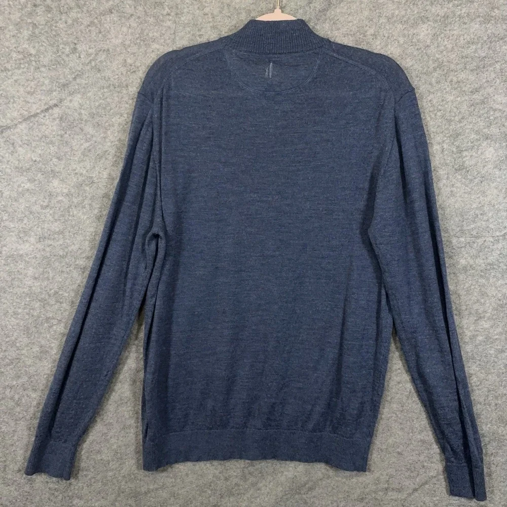 Johnnie O Merino Wool Blend Sweater Men Sz L Blue 1/4 Zip Lightweight LOGO